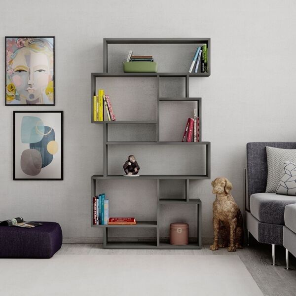 toscohome libreria in legno 96x168,5h cm orizzontale bifacciale colore cemento - karmato