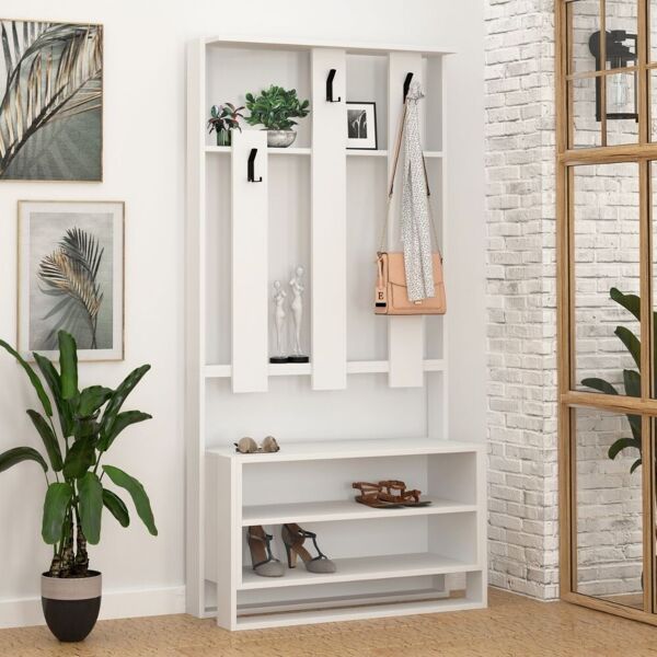 toscohome mobile ingresso 90x180h cm con mensole e appendiabiti colore bianco - chester