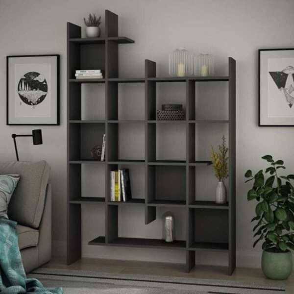 toscohome libreria 122x188h cm in legno con 6 ripiani colore antracite - manco