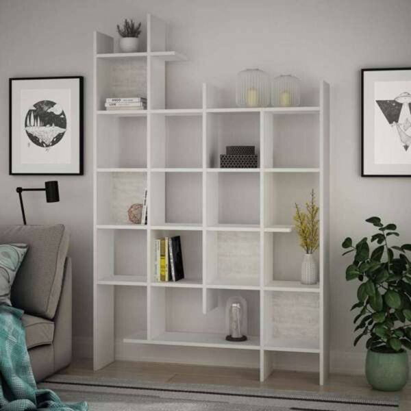 toscohome libreria 122x188h cm in legno con 6 ripiani colore bianco - manco