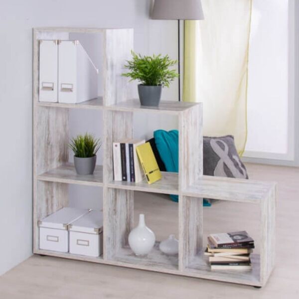 toscohome libreria a cubi 116cm in legno design moderno colore bianco consumato - bergamo