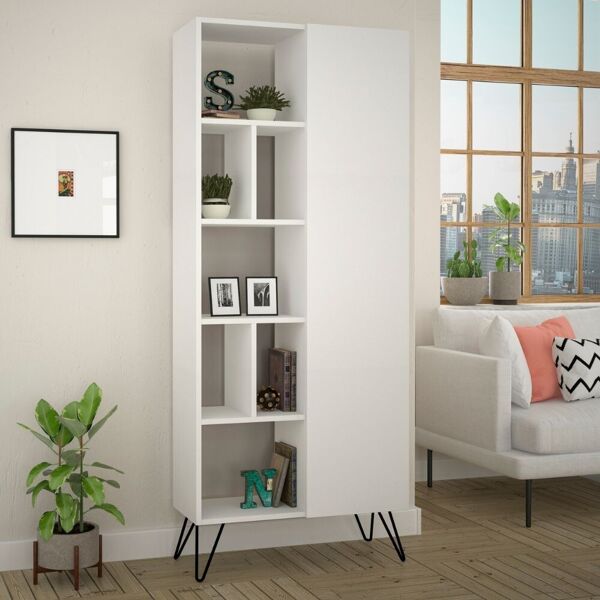 toscohome libreria con anta e ripiani 80,6x191h cm in legno colore bianco - jedda