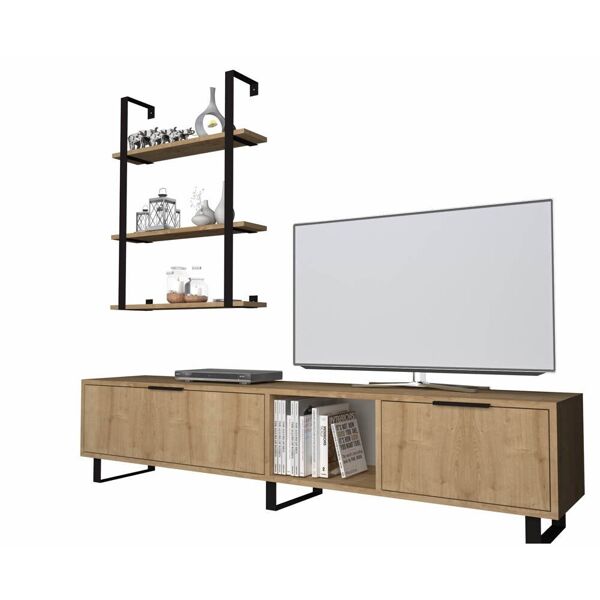 toscohome parete attrezzata 180 cm. porta tv e libreria colore rovere - zenon