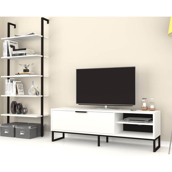 toscohome parete attrezzata 180h cm porta tv e libreria colore bianca - way