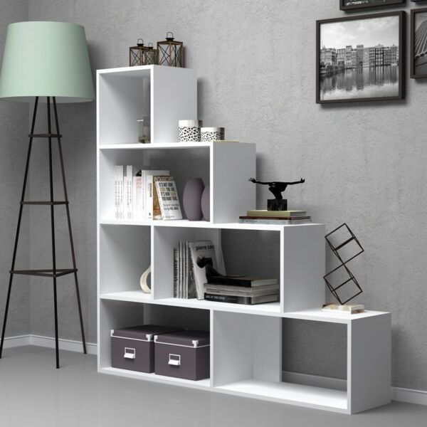 toscohome libreria a scala 145x145 cm in legno colore bianco - alis