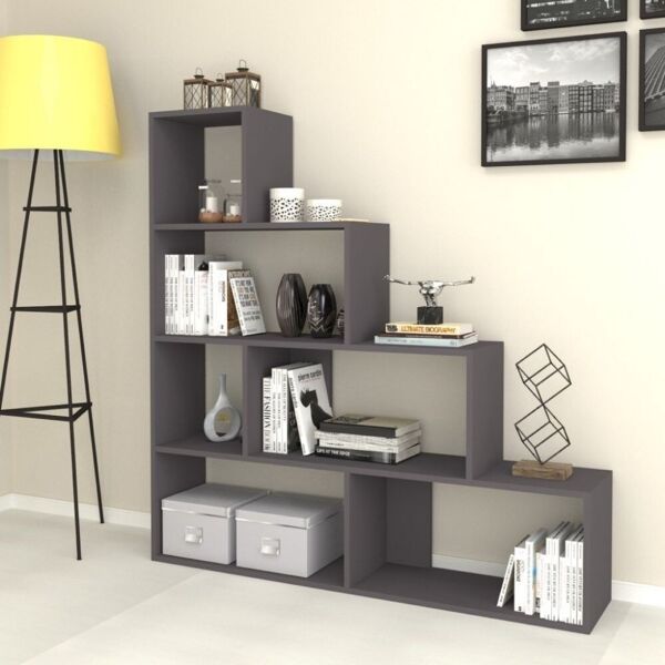 toscohome libreria a scala 145x145 cm in legno colore beton - alis