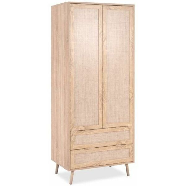 toscohome armadio 80x190h cm con 2 ante e 2 cassetti effetto vimini struttura colore quercia - bali 60a