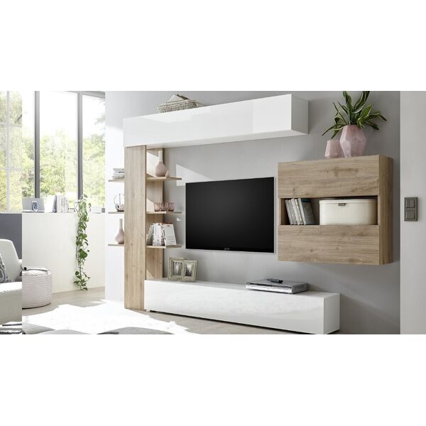 toscohome parete attrezzata 295 cm con libreria colore bianca e rovere - astrakat