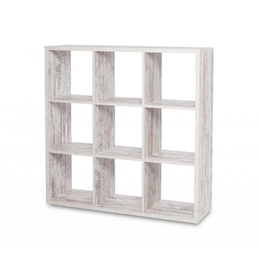 toscohome libreria divisorio 107x107h cm in legno con 9 cubi colore bianco consumato - max9