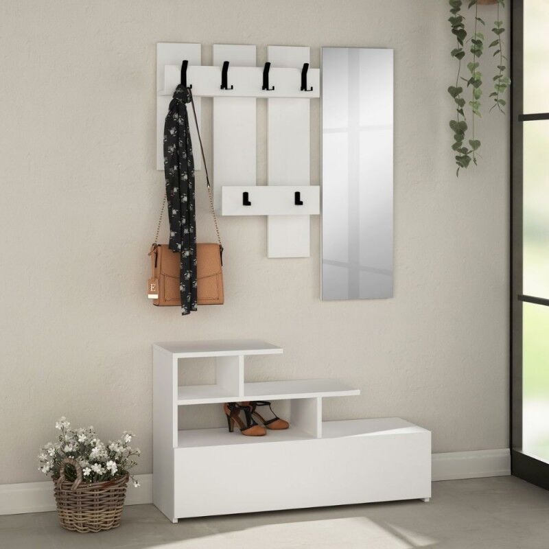 Toscohome Mobile da ingresso 100 cm in legno con scarpiera e specchio colore bianco - Vesty