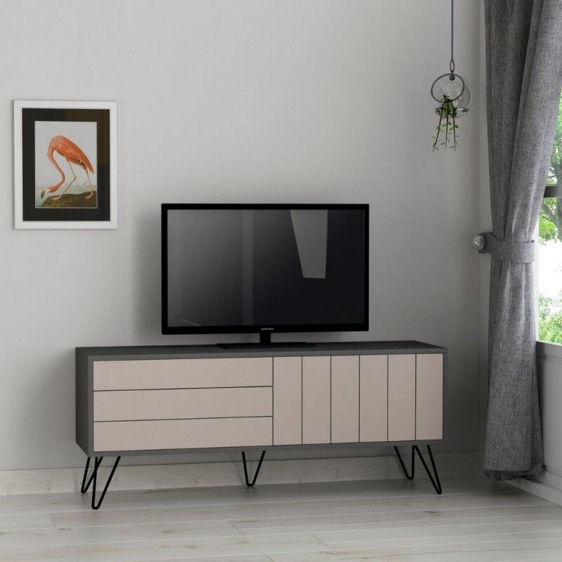 Toscohome Mobile porta TV 139 cm con due ante a ribalta colore antracite e tortora - Piccadilly