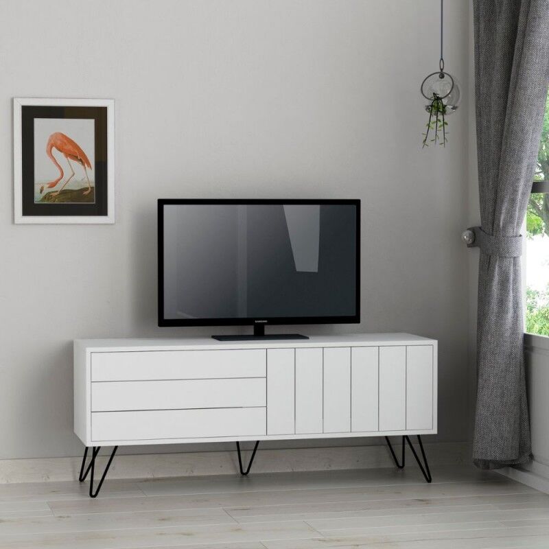 Toscohome Mobile porta TV 139 cm in legno con due ante a ribalta colore bianco - Piccadilly