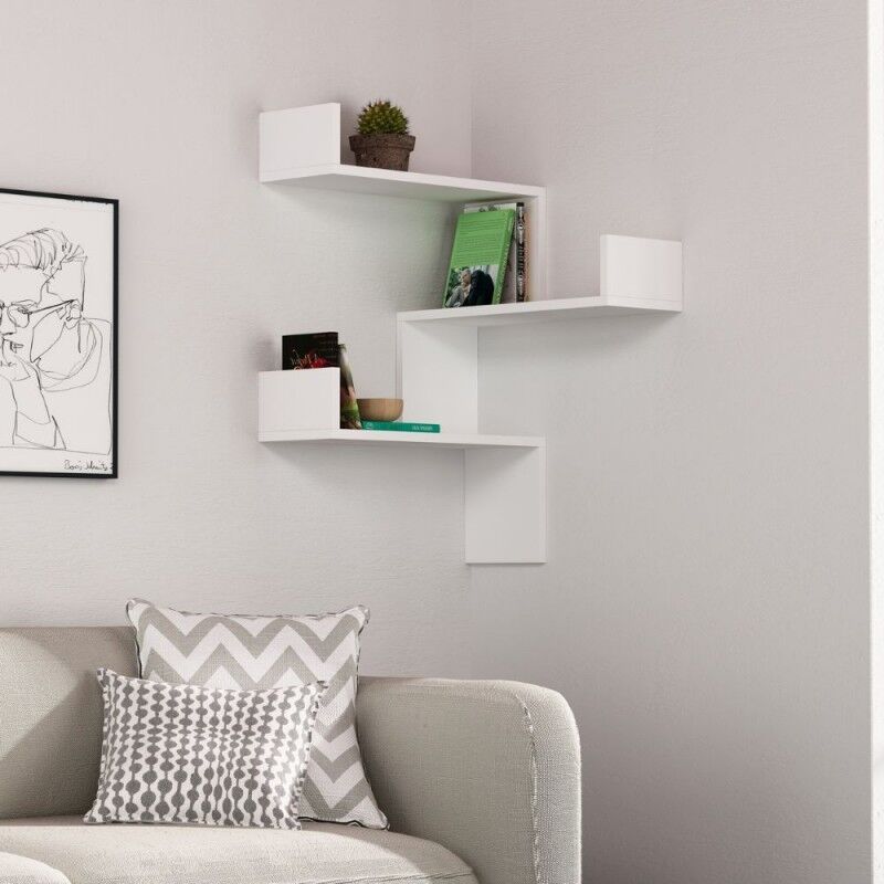 Toscohome Libreria pensile angolare 60cm in legno colore bianco - Luksa