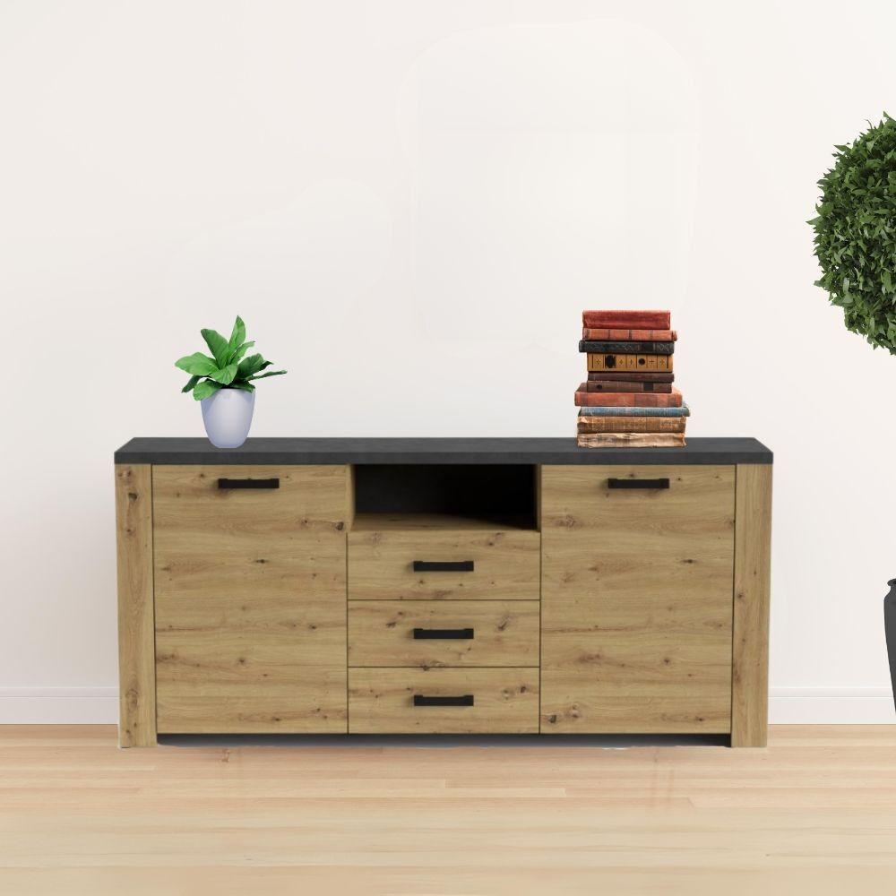 Toscohome Credenza con 2 ante e 3 cassetti color rovere e antracite - Follow