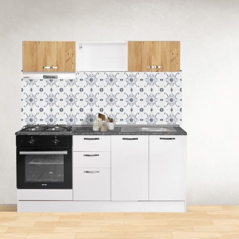 Toscohome Cucina completa di elettrodomestici 180 cm bianco e rovere - Gravina