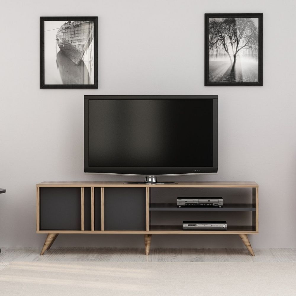 Toscohome Mobile Porta Tv 150 cm in legno con ante e ripiano colore noce e antracite - Rilla