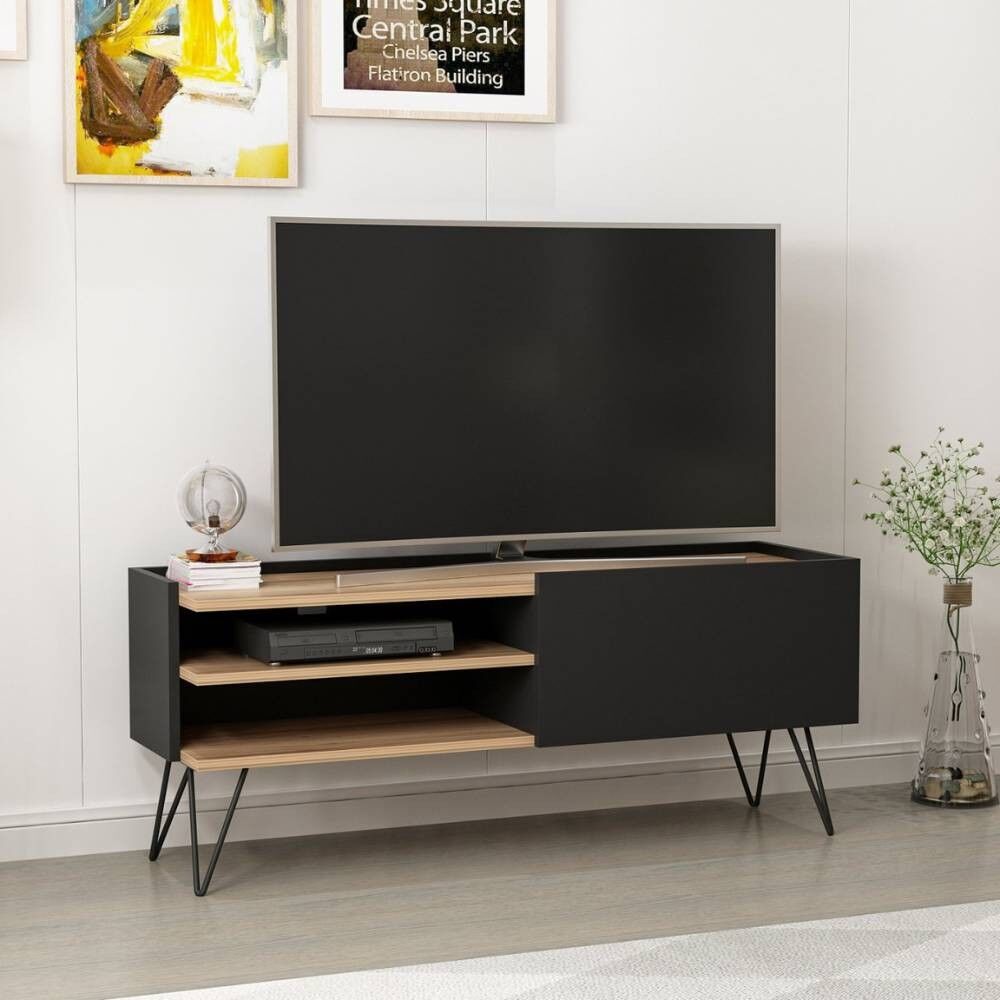 Toscohome Mobile porta TV con anta ribalta colore nero e noce 124 cm - Aral