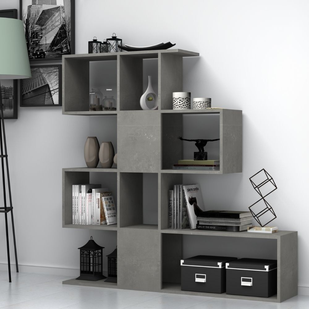 Toscohome Libreria 145 cm bifacciale in legno colore grigio cemento - Aktif