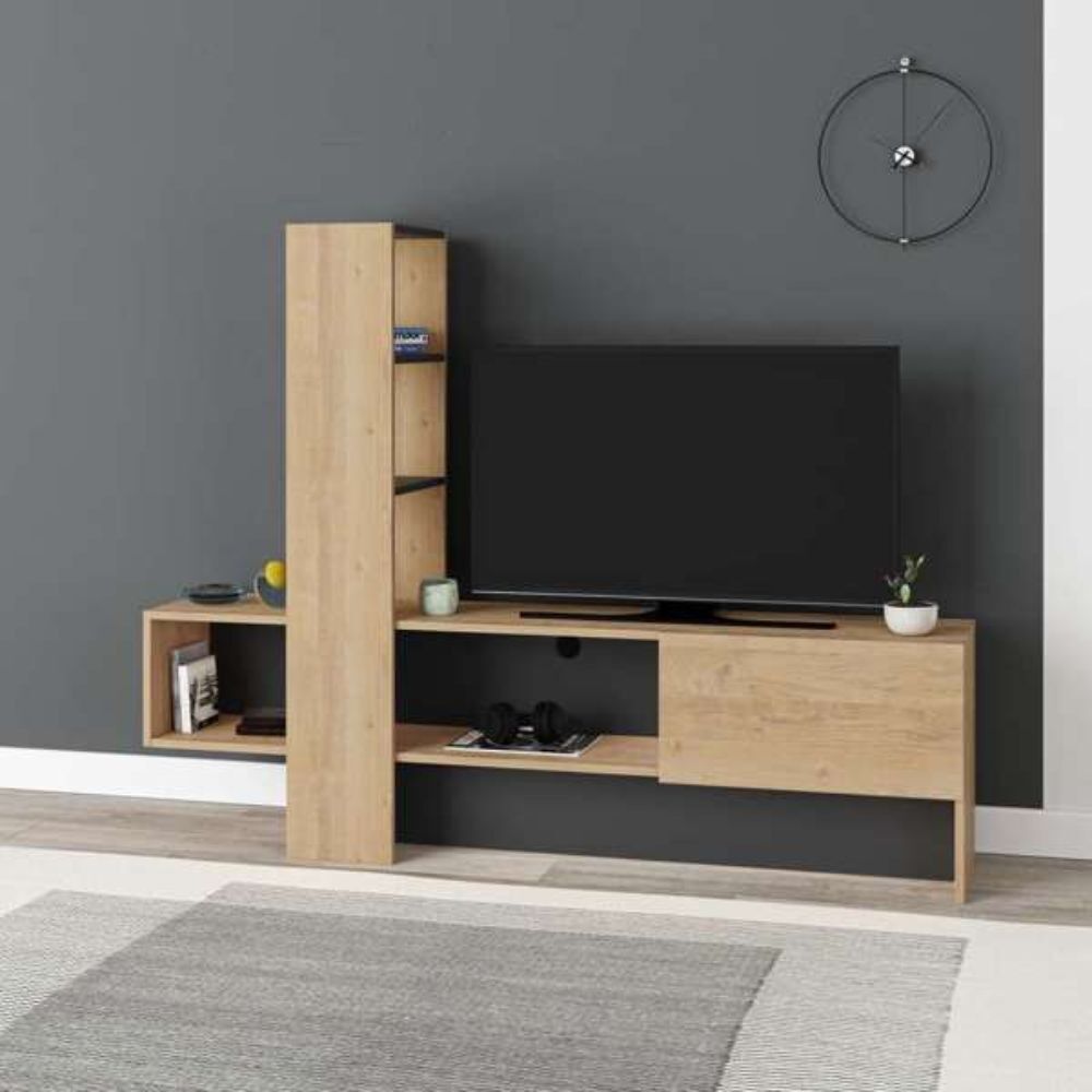 Toscohome Mobile porta TV 180x138h cm con anta a ribalta colore rovere e antracite - Troya