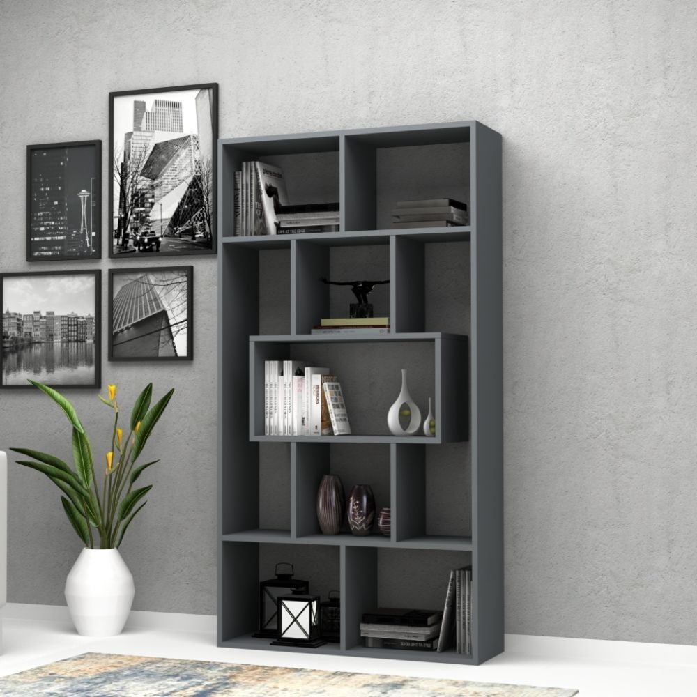 Toscohome Libreria 170h cm in legno con nove scomparti colore grigio cemento - Face