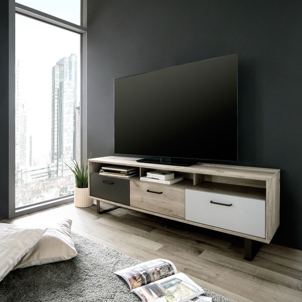 Toscohome Mobile Porta TV 163 cm con ante a ribalta colore rovere e grigio - Orlando 5