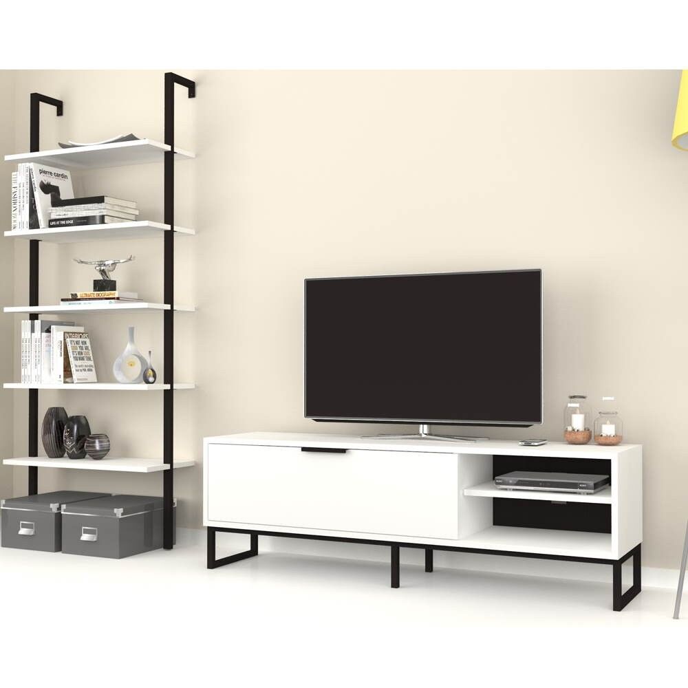 Toscohome Parete attrezzata 180h cm porta tv e libreria colore bianca - Way