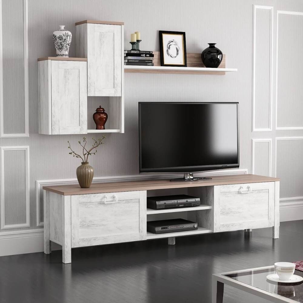 Toscohome Mobile porta TV colore bianco vintage e rovere 160 cm - Sento