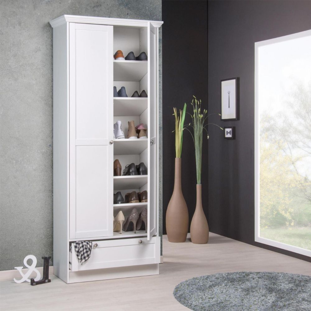 Toscohome Armadio scarpiera 80x200h cm com due ante e cassetto colore bianco - Landwood