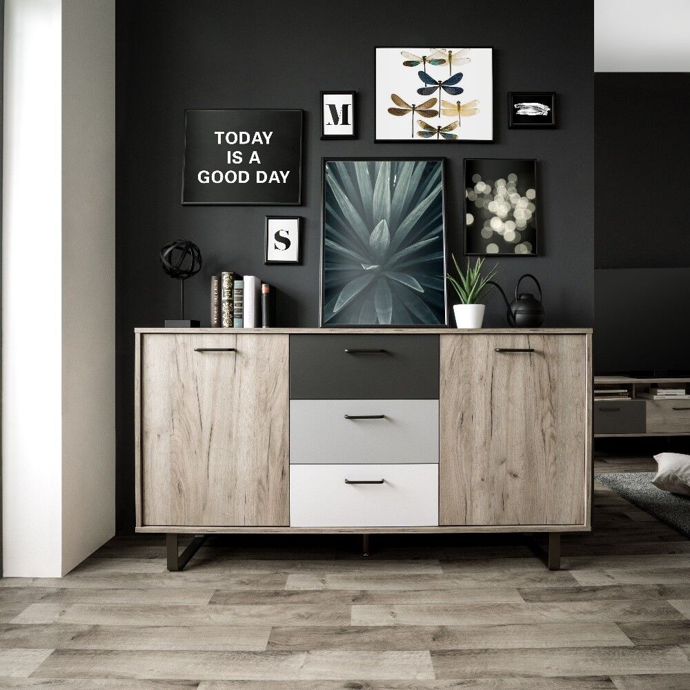 Toscohome Credenza 160x80h cm con 3 cassetti e 2 ante colore rovere naturale - Orlando 4