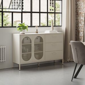 TOSCOHOME Credenza in metallo colore crema con 2 ante reticolate e 3 cassetti 140 cm - Diora TOSCOHOME Credenza in metallo colore crema con 2 ante reticolate e 3 cassetti 140 cm - Diora