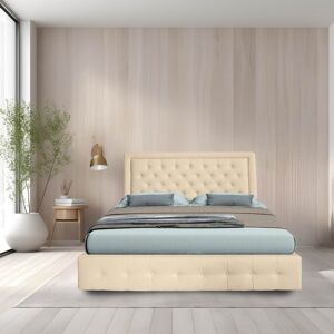 Toscohome Letto matrimoniale con contenitore e testiera trapuntata con cornice colore champagne - Buttonsquare