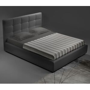 Toscohome Letto matrimoniale con contenitore e testiera rivestito in ecopelle colore grigio - Napoli