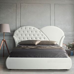 Toscohome Letto matrimoniale con contenitore colore bianco e bottoni effetto cristallo - Marubi