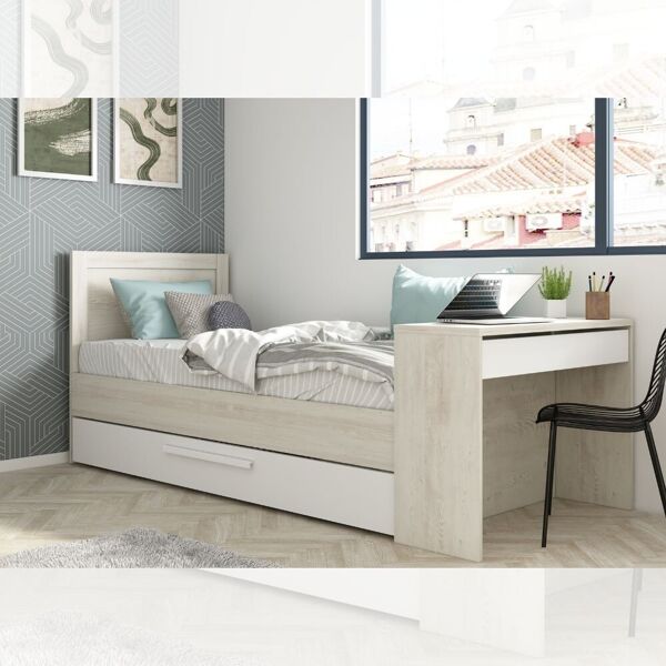 toscohome letto singolo con scrivania integrata e letto estraibile colore bianco vintage e bianco