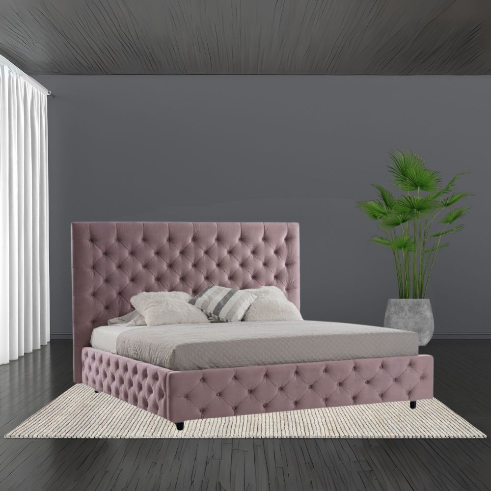 Toscohome Letto matrimoniale con contenitore e testiera colore rosa - Sondrio