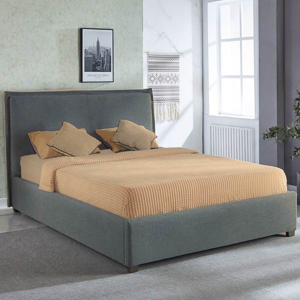 Toscohome Letto matrimoniale con contenitore e testiera rivestito in tessuto colore grigio - Neso