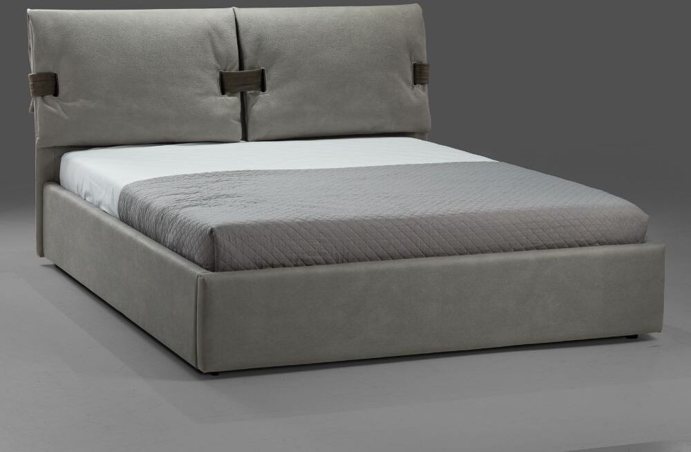 Toscohome Letto matrimoniale con contenitore e testiera colore nabuk colore grigio - Grenoble