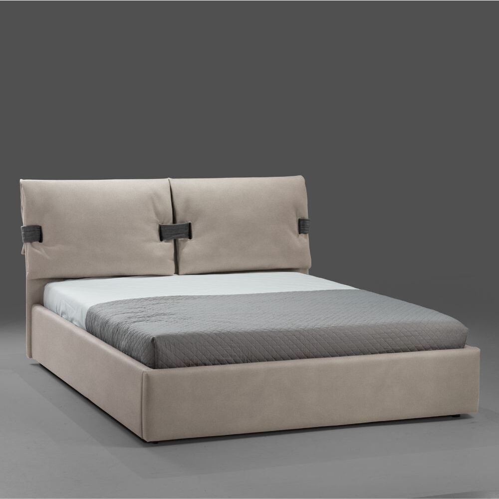 Toscohome Letto matrimoniale con contenitore e testiera rivestito in tessuto colore beige - Grenoble