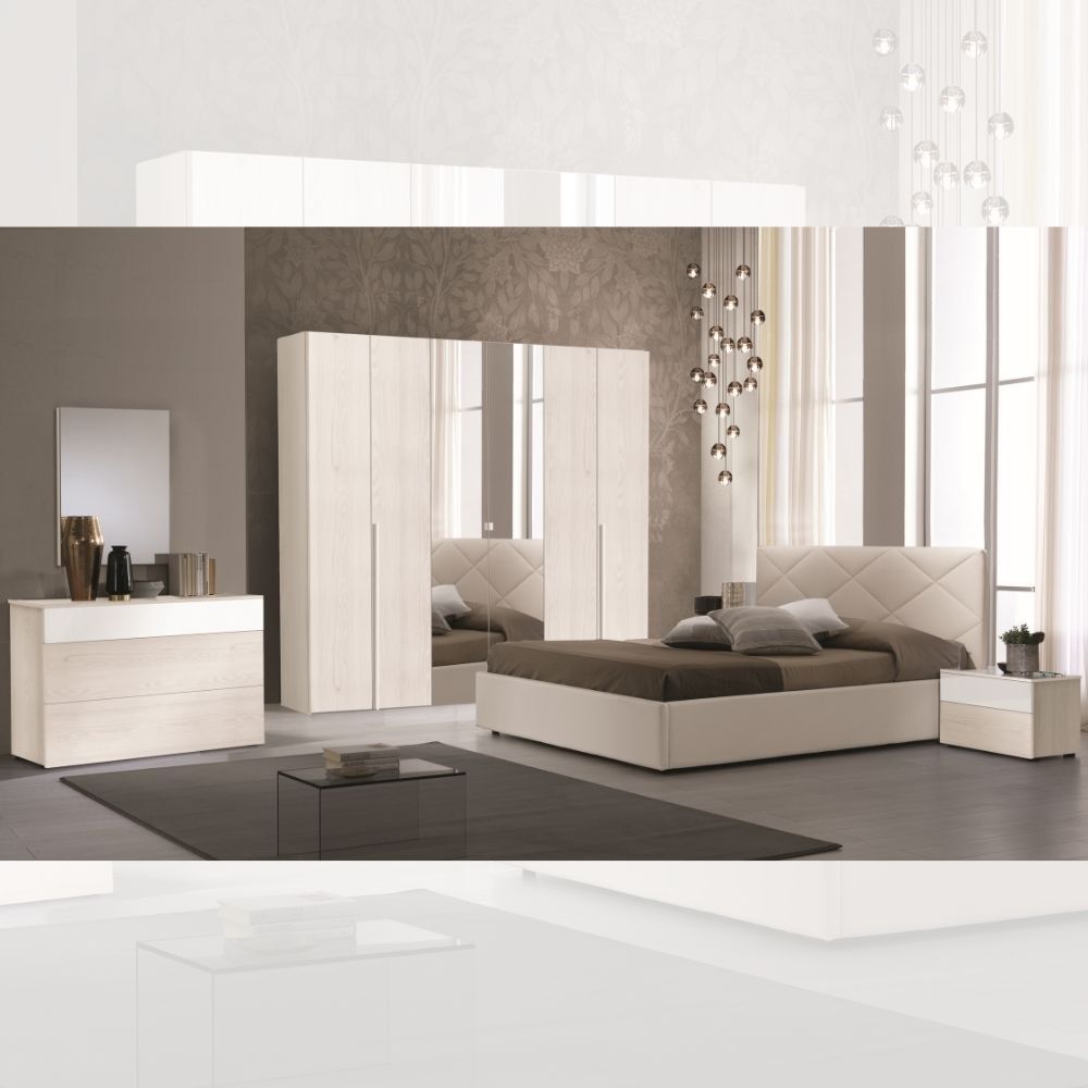 Toscohome Camera da letto eucalipto bianco e armadio con specchi - Sefura