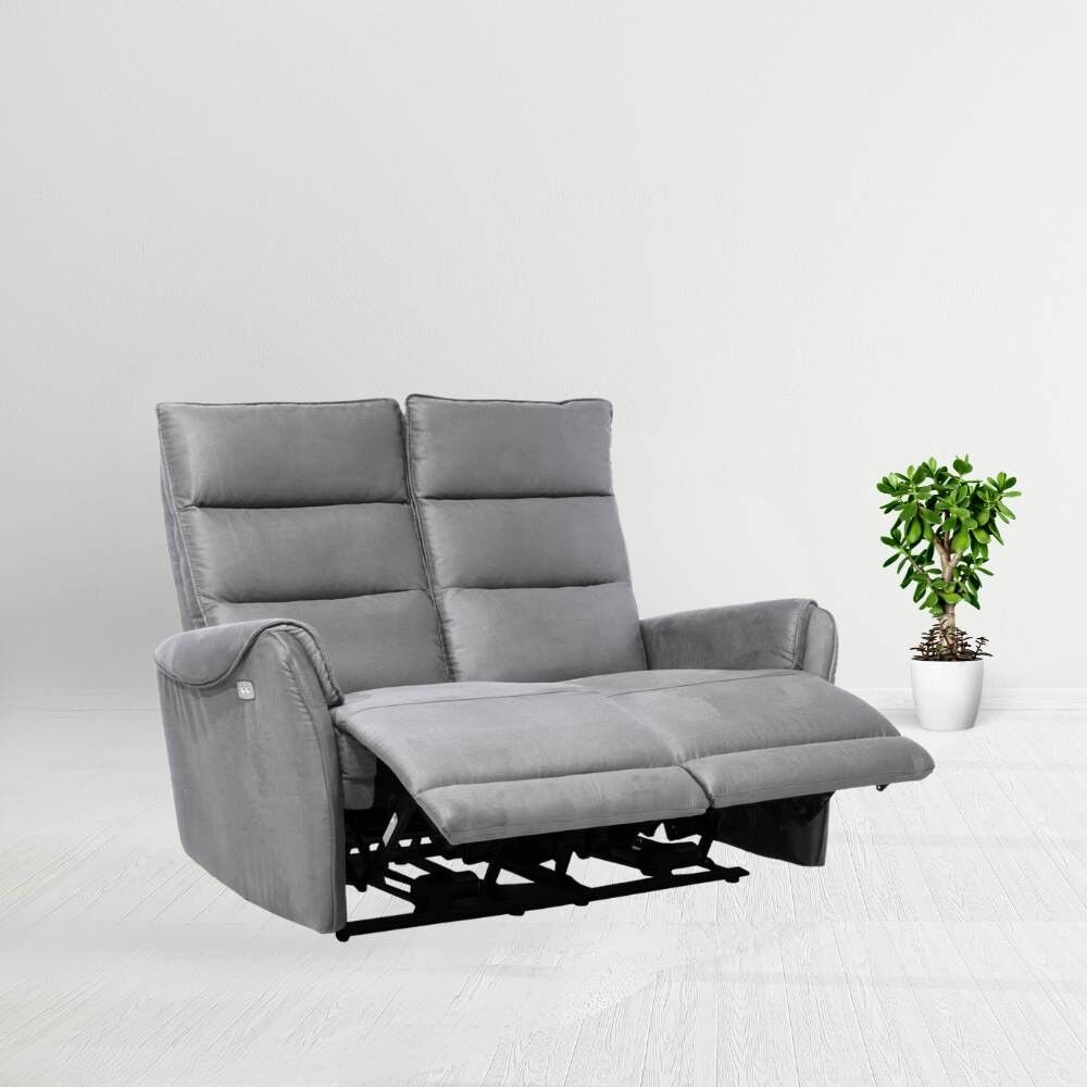 toscohome divano 2 posti con 2 recliner elettrici effetto nabuk grigio chiaro - thun