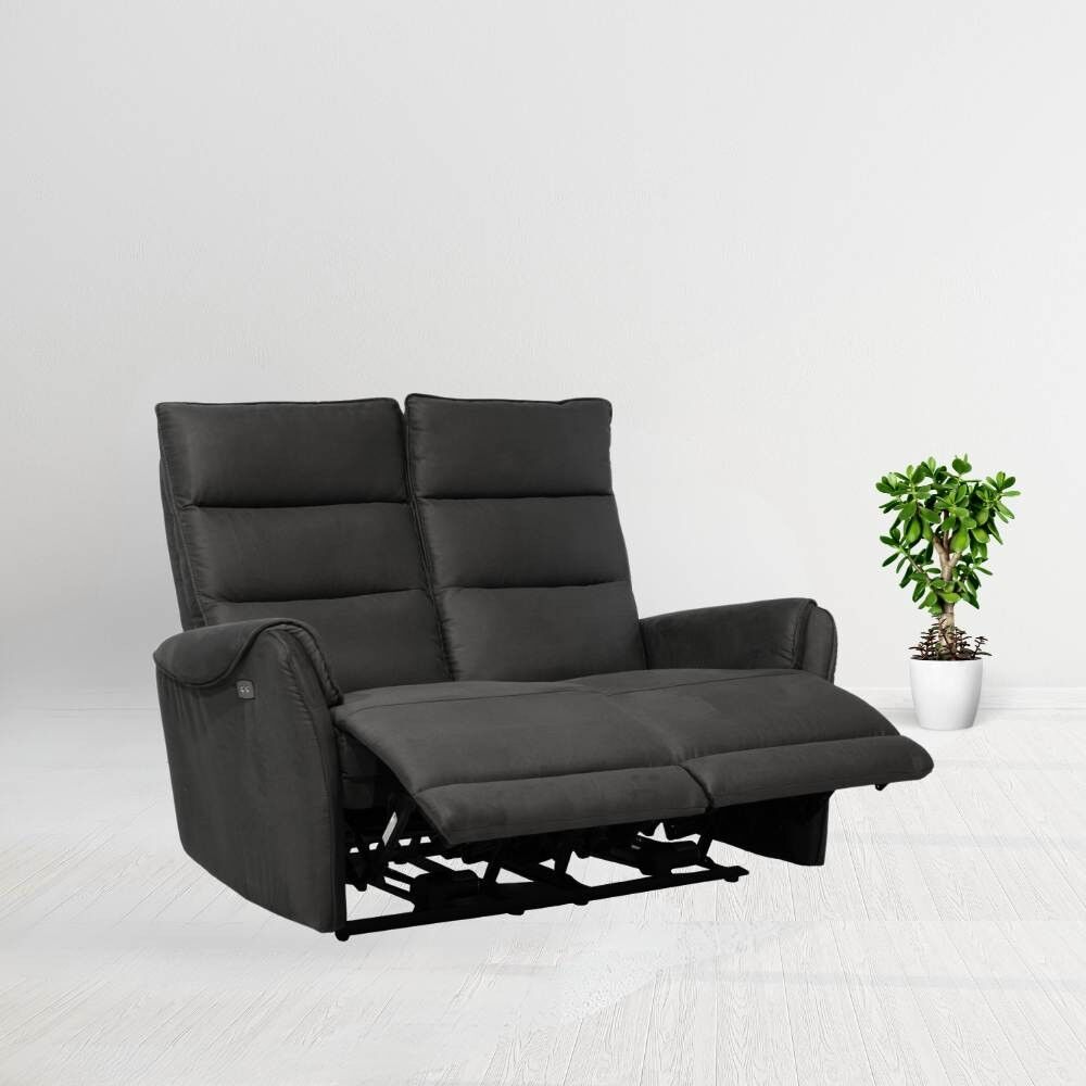 toscohome divano 2 posti con 2 recliner elettrici effetto nabuk grigio - thun