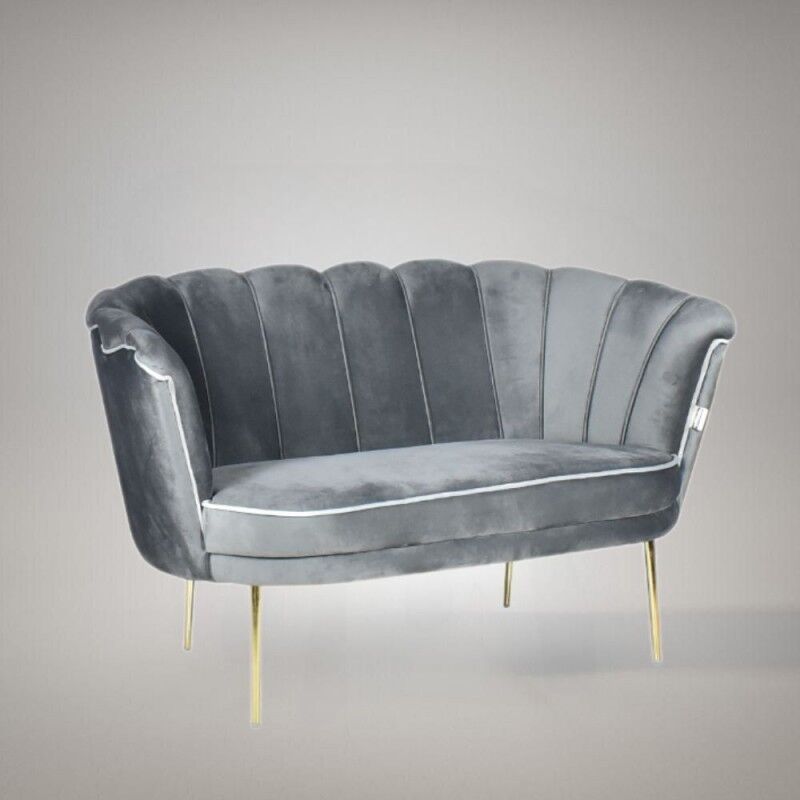 toscohome divano a conchiglia due posti 130 cm in velluto grigio e piedi oro - orel