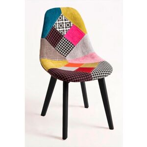 Toscohome Sedia in tessuto patchwork con gambe in legno colore nero - Mab