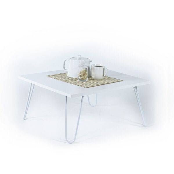 toscohome tavolino da salotto 60x60 cm con piano in legno colore bianco e struttura in metallo - ilia