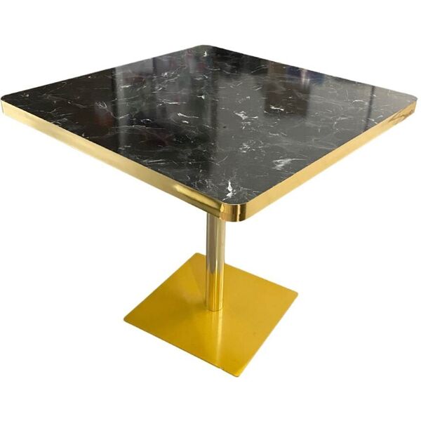 toscohome tavolo quadrato 80x75h con base oro e piano effetto marmo nero - key