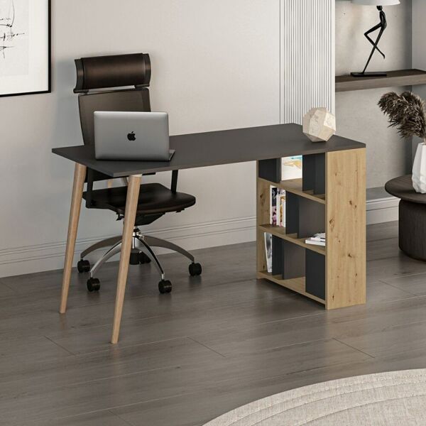 toscohome scrivania in legno 120x74h cm con libreria laterale colore noce e antracite - pina