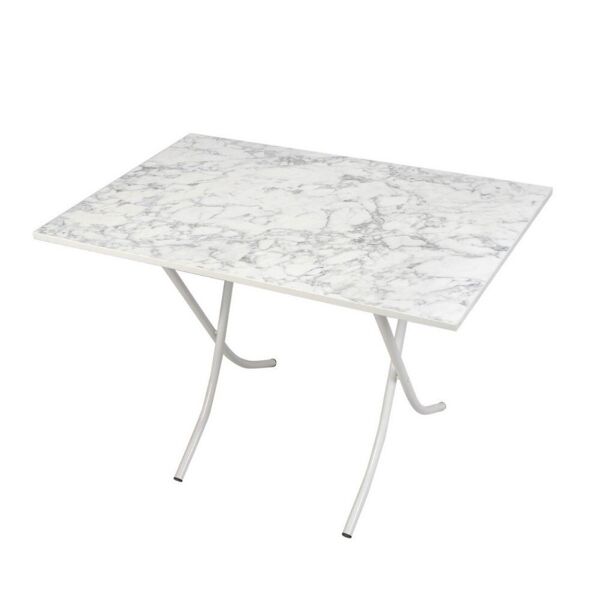 toscohome tavolo pieghevole 60x90 cm effetto marmo bianco e gambe bianco
