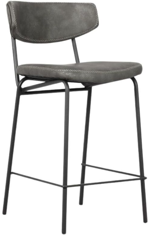 Toscohome Sgabello in ecopelle colore grigio vintage con gambe in metallo nero - Callisto