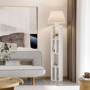 Toscohome Lampada da terra in legno bianco con libreria 45x163,5H cm - Giorno