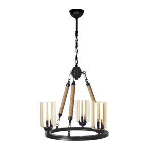 Toscohome Lampada da soffitto stile retrÃ² nera con dettagli in corda - Lotus ASZ0954